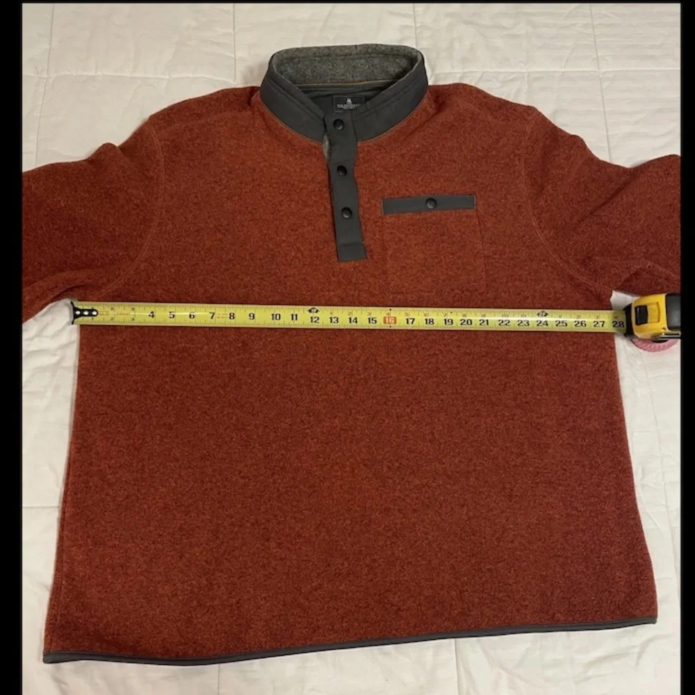 GH Bass And Co Mens XXL Pullover Fleece 3 Button Front Soft Long Sleeve Orange